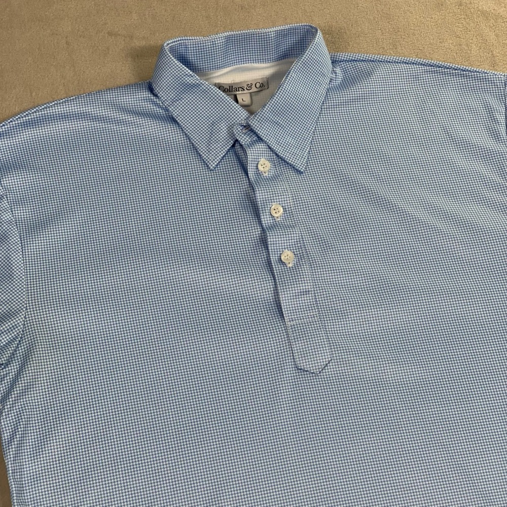 Collars & Co Polo Mens Large Blue Houndstooth Short Sleeve Performance Shirt